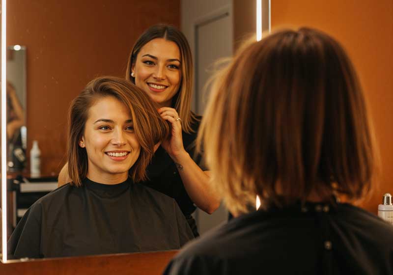 Mulher finalizando corte com escova